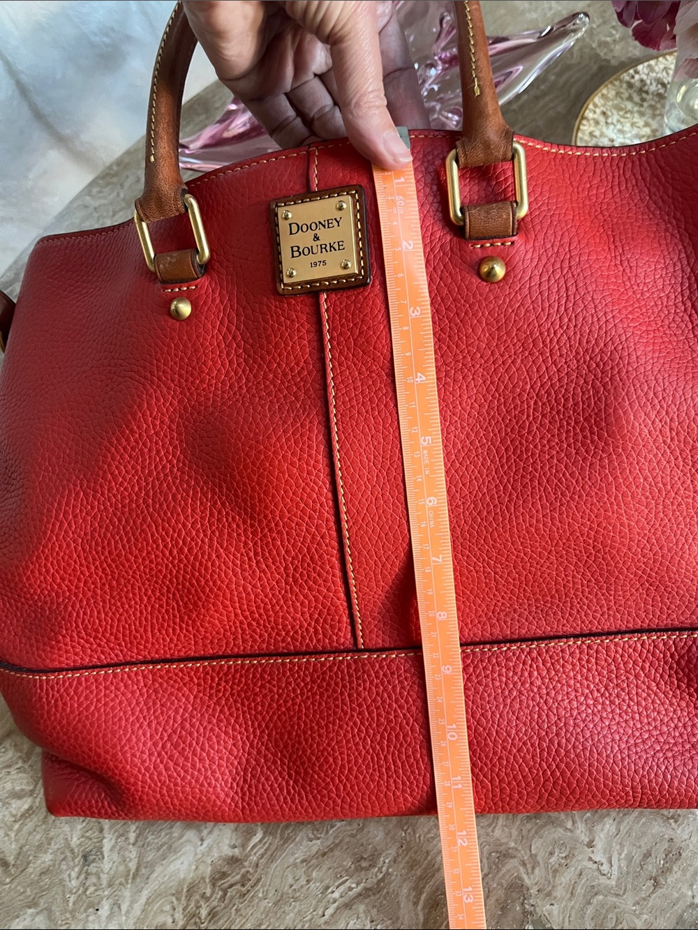 Dooney & Bourke Red Pebbled Leather Satchel with Brown Trim - Picture 10 of 12